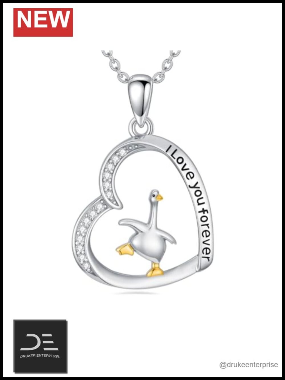925 Sterling Silver Goose Heart Pendant Necklace I Love You Forever Gift